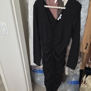 BB Dakota Black Ruched Long Sleeve Bodycon Dress